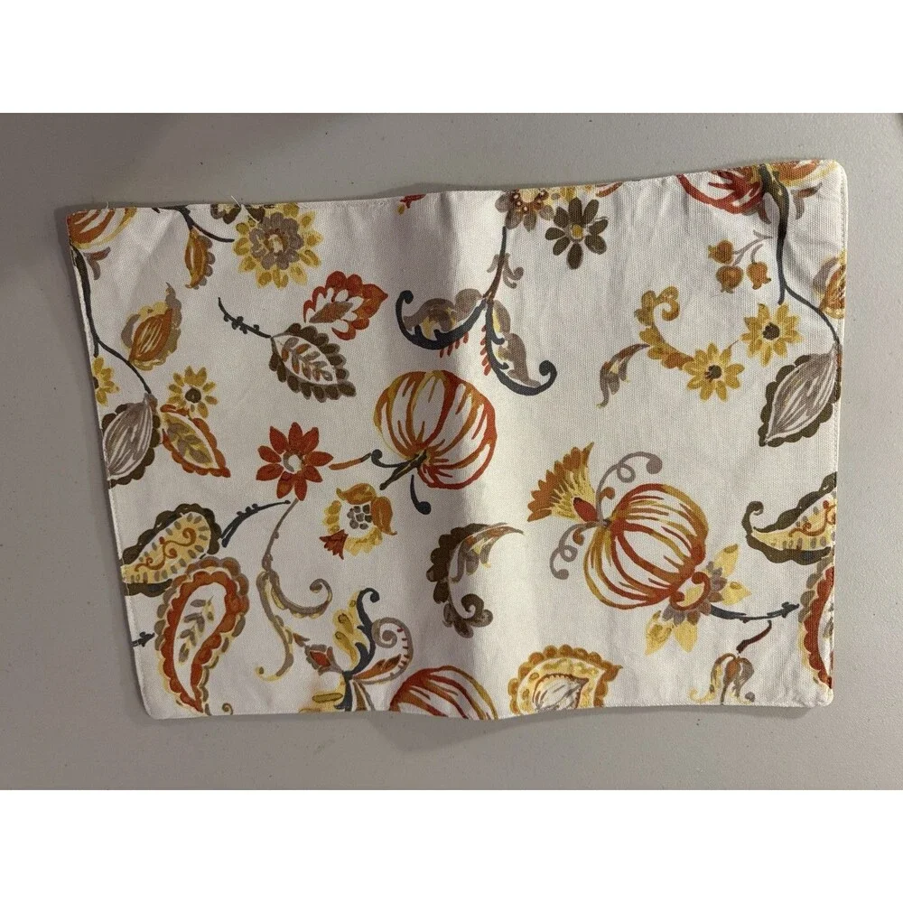 Envogue Painted Autumn Gourd Pumpkin Vines Rust Orange Taupe Placemats Set of 4